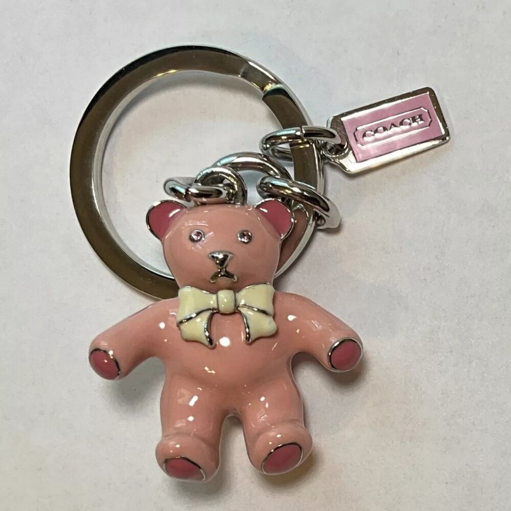 NWOT'S Coach Vintage 3D Pink Teddy Bear Keychain / Key Ring / Charm - Rare